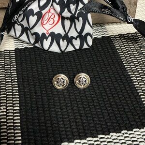 Brighton great shape Intrigue post two tone silver gold crystal flat earrings